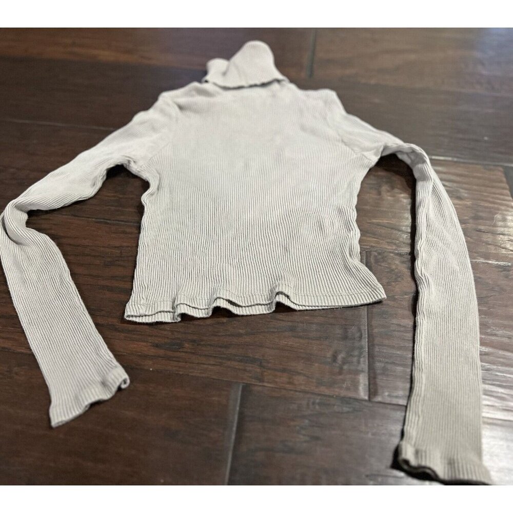 Topshop Women's RibbedTurtleneck Top Long Sleeve US 4 6 Small Tan Khaki Brown